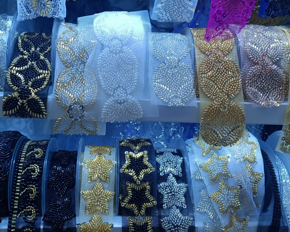 AFFINITY Custom Design Ribbon Pearl Golden Trim Black Tape Sewing Accessories Beaded Embroidery Lace Trim For Clothing Fashion