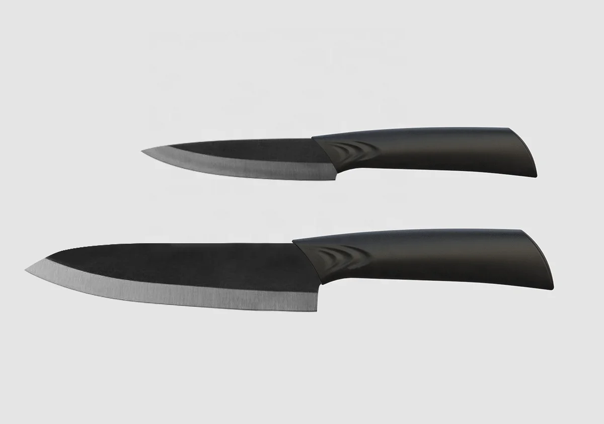 Wholesale plastic handle utility ceramic kitchen knife set non-stick handle black mirror blades ceramic chef knife set