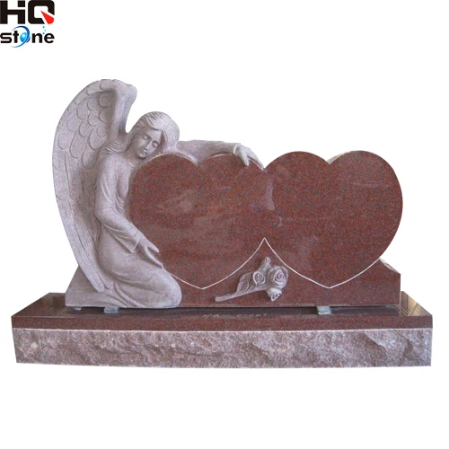 HQ STONE angel hugging heart headstone angel heart monument two heart angel tombstone