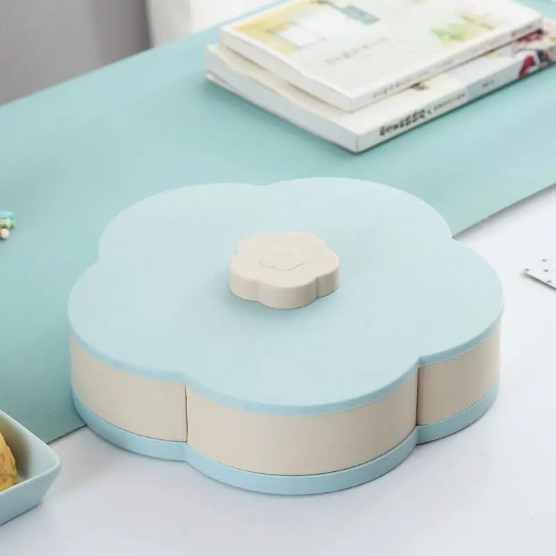 Single Layer Two Color Food Storage Tray With Small Partitions Rotary Switch Nuts Food Sub-Grid Storage Box
