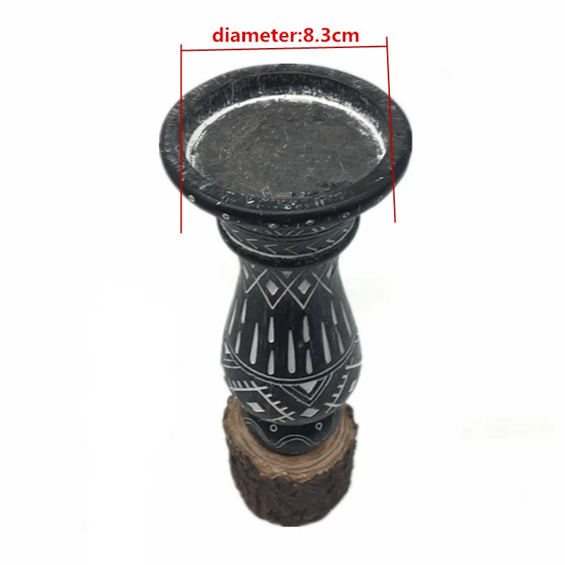 Muslim Geometric Pattern Imitation Tree Stump Design Black Candle Holder Resin Candlestick Holders Decoration