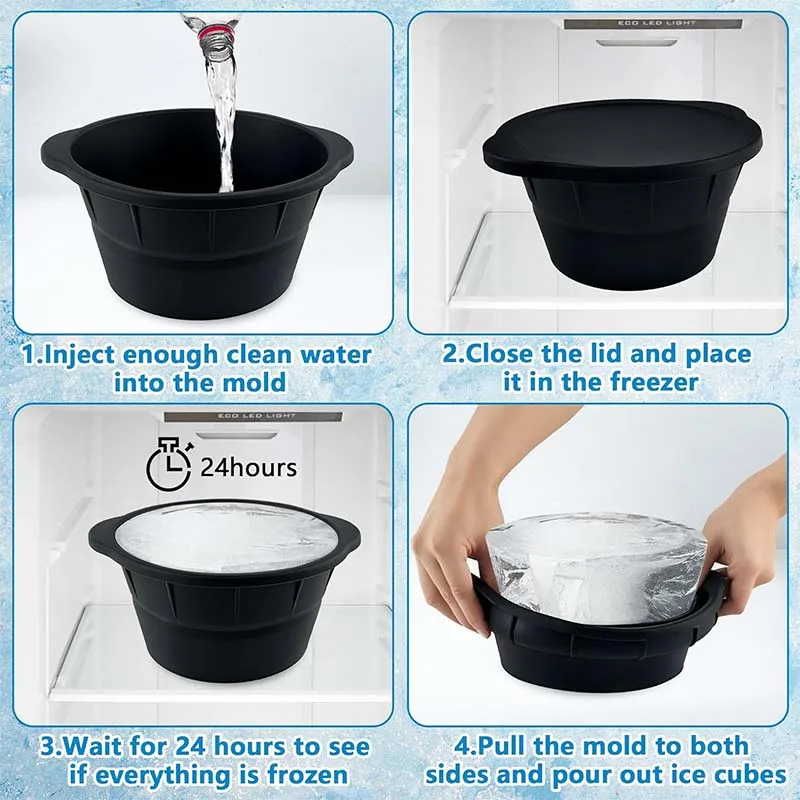 Factory Customized Extra large Reusable Round Ice Bath Chiller Silicone Ice Bath Mold with Lid for Cold Plunge Tub
