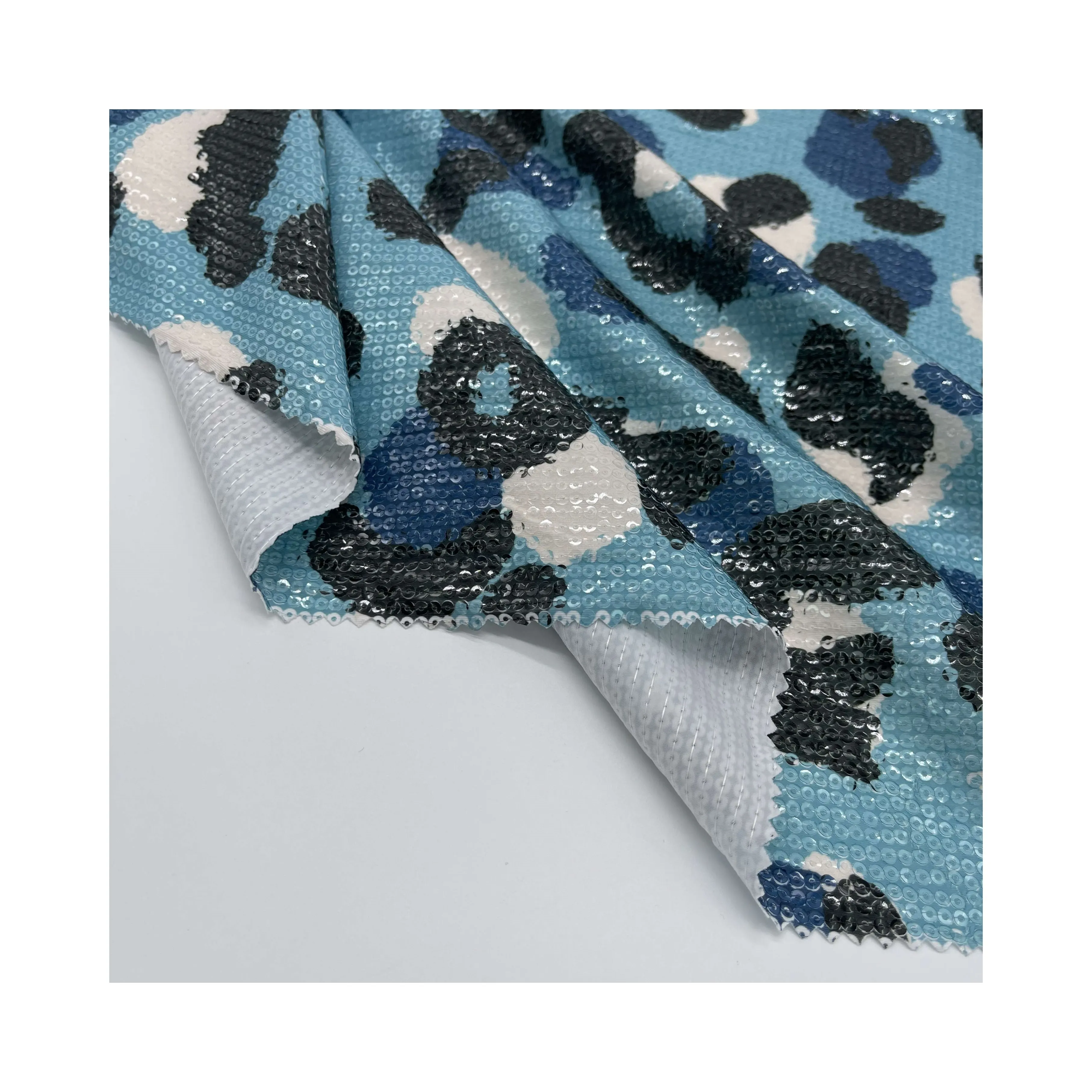 New colorful pattern base fabric paired with small sequins to make various clothes