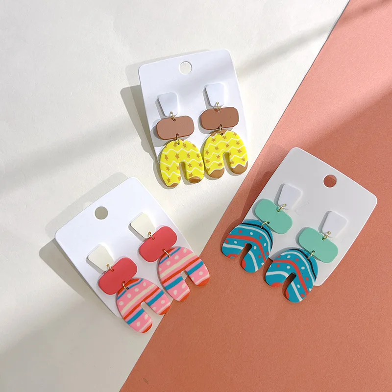 2023 Polymer Clay Jewelry U-shaped Polymer Clay Earrings Handmade Soft Round Statement Earrings Polymer Clay Earrings