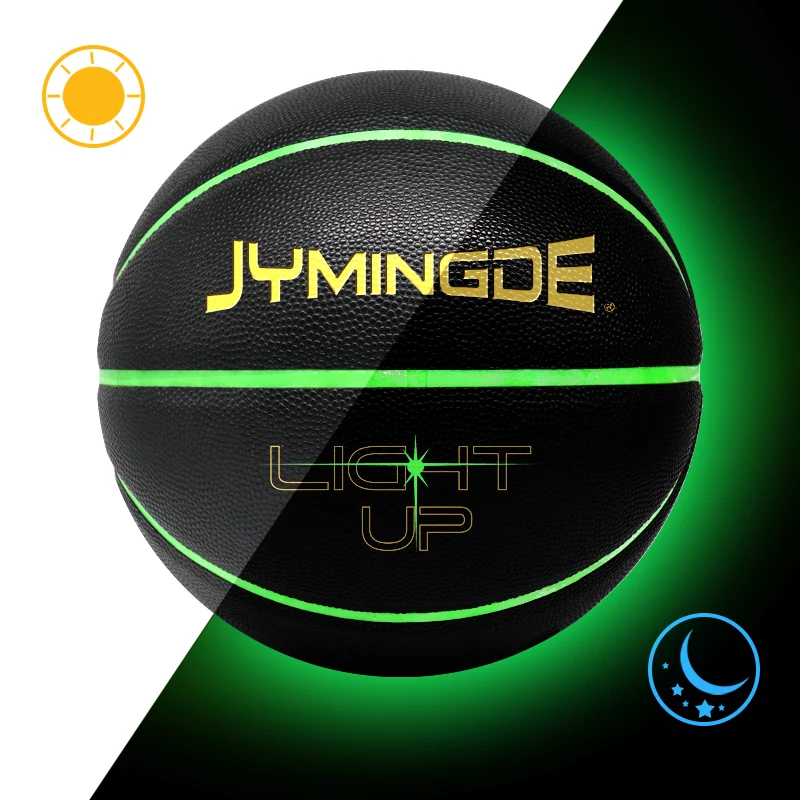Green light leather custom customizable glow in the dark basket basketball ball glow in the dark at night