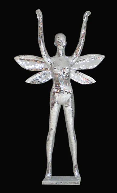 Custom Made Life Size Human Statue Realistic Hand Craft Mirror Disco Mosaic Shinny Animal Pop Art Modern Human Artwork Sculpture