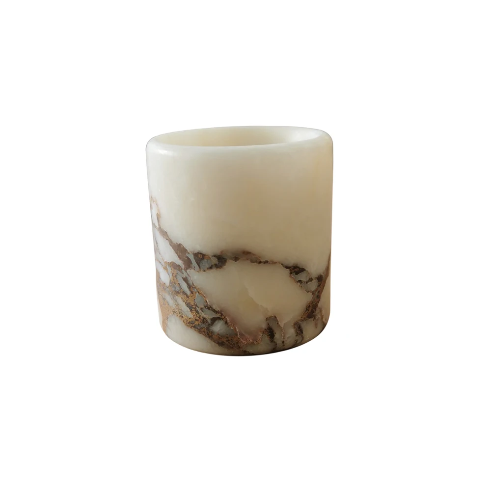 Customized Cylinder Shape Natural White Marble Empty Candle Jar with Lid