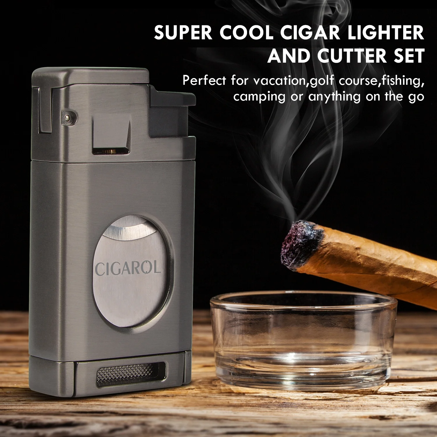 Hot sales Cigar Torch Lighter with Built in Cigar Cutter Triple Jet Flame Lighter Refillable Butane Windproof Lighters