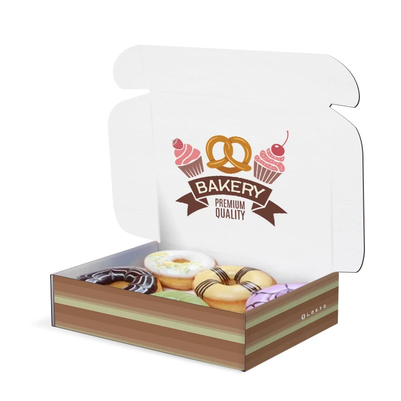 LOKYO 1 piece folding custom Christmas design dessert packaging brownies puff donut bakery paper box