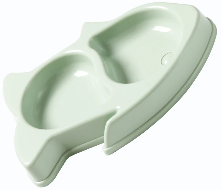 PP material Safe non-toxic fish shape double Cat dog Feeder Stand Cat Food Bowl Set Kitten Food Bowl Cat Feeding Water Bowl