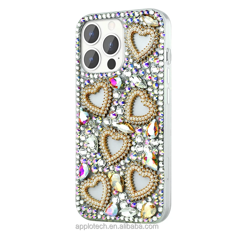 Модные роскошные аксессуары ручной работы маленького размера в форме сердца защитный чехол для телефона с 3D бриллиантами и блестками Iphone 14 13 12 Pro Max