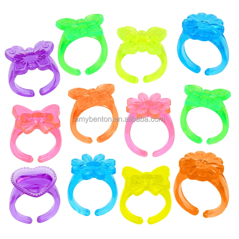 Plastic Rings Party Favor Rings for Kids Girls Boys Assorted Colors and Designs Carnival Prizes Treasure Chest Game