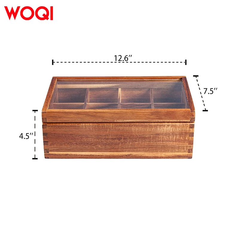 WOQI 8 Compartments Multifunctional Tea Box Wooden Spice Box Removable Containers essential oil wood box