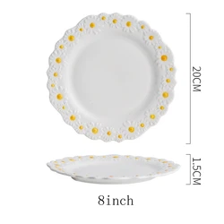 8/10inch Cute Small Daisy Flower Ceramic Plate Dinner Set Steak SnackTray Bakeware Kitchen Tableware