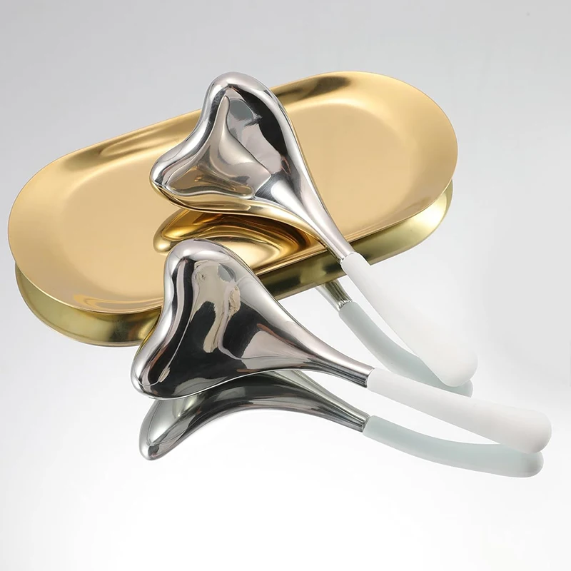 Custom Logo Heart Shape Cold Globes Skin Care Cryo Spoon Massagers Stick Stainless Steel Ice Roller Metal Ice Globes For Face