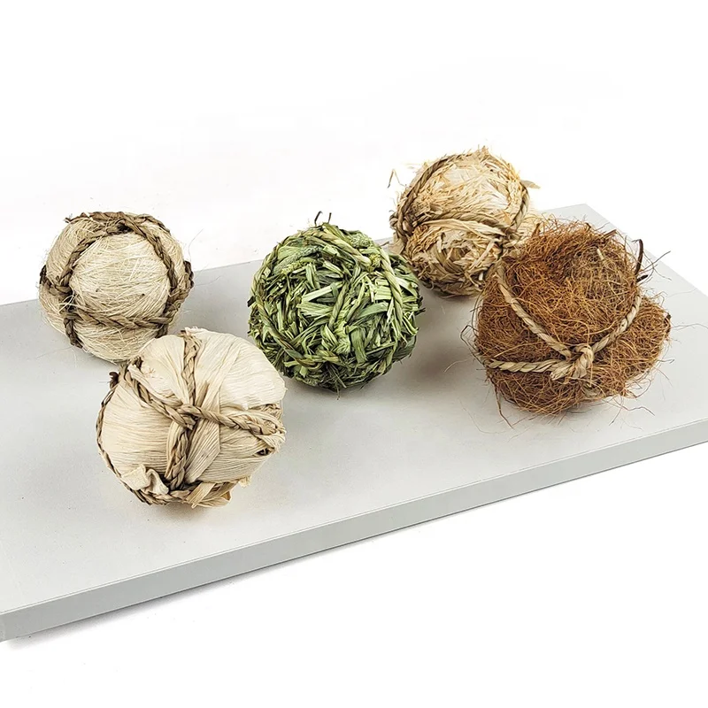 5Pcs Rabbit Chew Toys for Treat and TeethNatural Grass Willow Balls for Bunny, Rabbit, Hamster, Guinea Pig Pet Supplies.