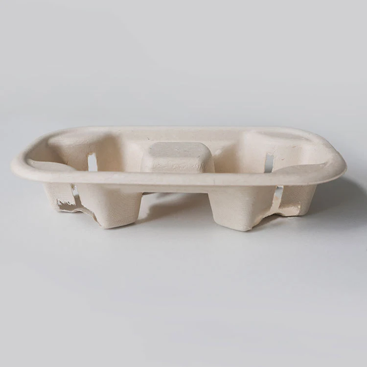Disposable Biodegradable Bagasse Sugarcane Coffee Cup Holder Carry Tray for 2/4 Cups