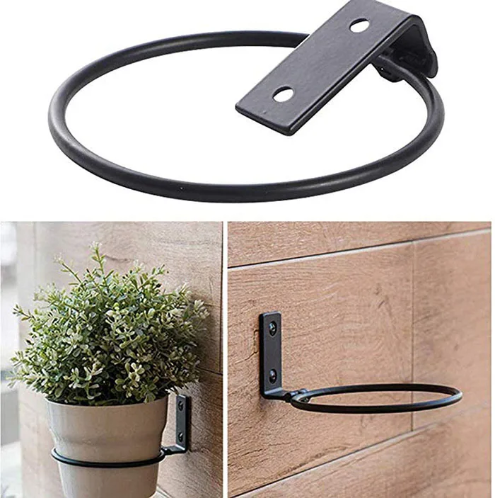 8Inch dia collapsible customized holding planter flower plant pot wall mounted metal bracket holders Hook hanger shelf rings