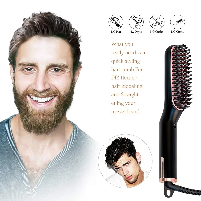 Ready to Ship Electric Ceramic Beard Straightening Brush Comb Iron Hair Straightener for Men
