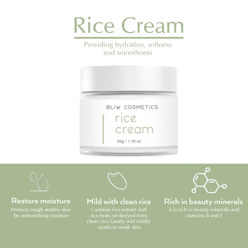 Korea Private Label 50g Rice Cream Moisturiser Whitening Lightweight And Non-greasy Vegan Rice Face Cream Rice Milk Cream