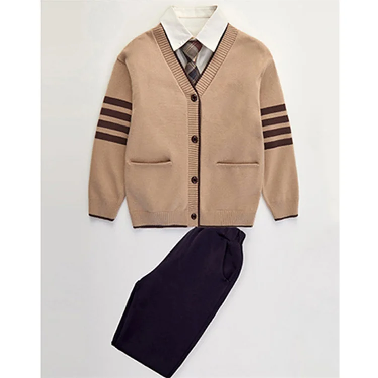 RG-Modern design 3 pieces set cardigan shirts and bottoms sets brown school uniform