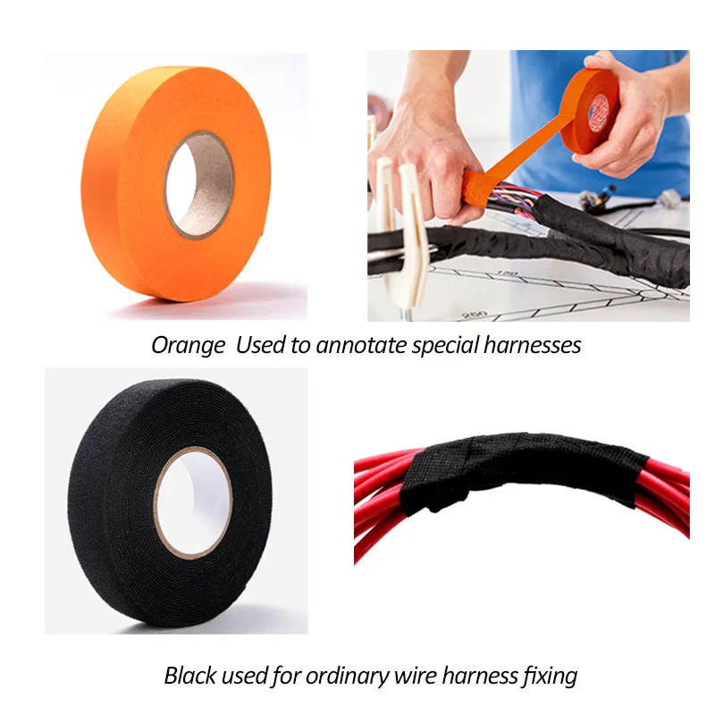 New Arrival 19mm*25m Wire Harness Automotive Cloth Tape High Temp Wire Harness Black Automotive Wrap Velvet Wiring