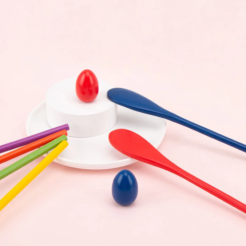 Services Kindergarten Interactive Education Craft Kids Colorful Wooden Sensory Balance Stick Spoon Egg Sensory Training Game Toy