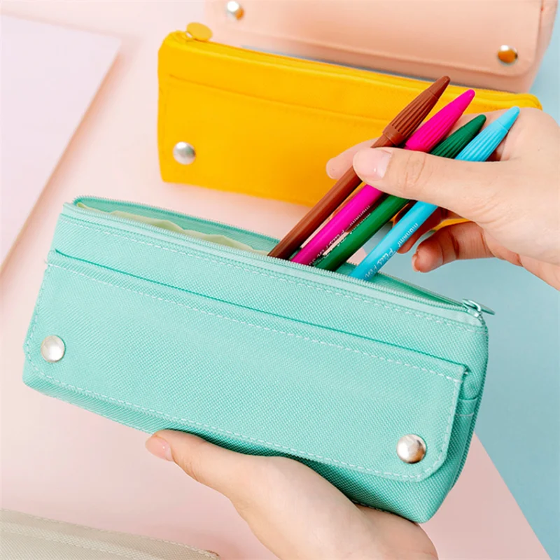 Promotion Mint Green 600d Oxford Durable Simple Style Wholesale Children Pencil Case Student Pencil Bag Pencil Pouch