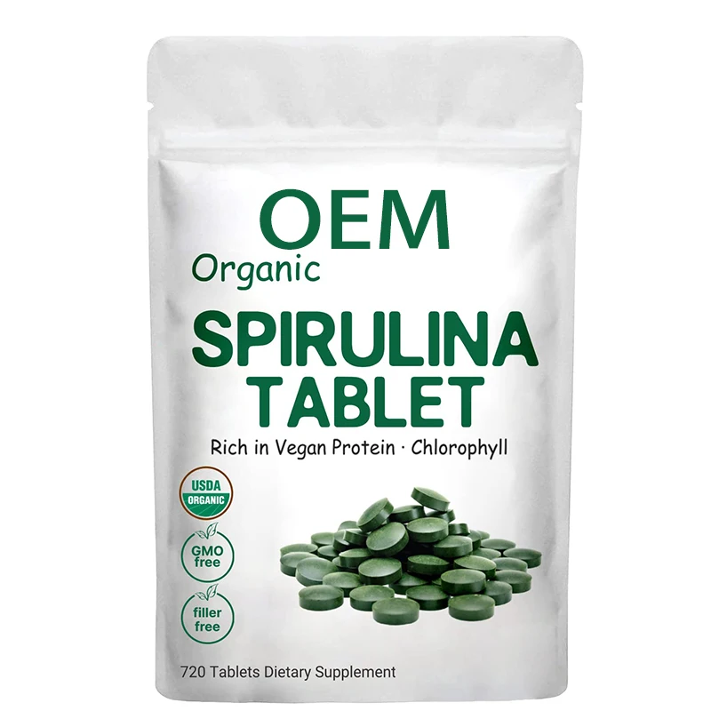 No Filler Non-GMO Rich in Vegan Protein Vitamins Prebiotics Premium Spirulina Pills Organic Spirulina Tablets Supplement 3000MG