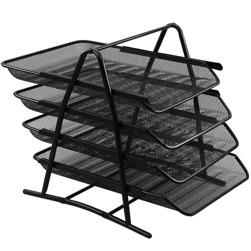 4-Tier File Rack Metal Mesh Letter Tray Triangular  Rack Desk Document Organizer File Tray