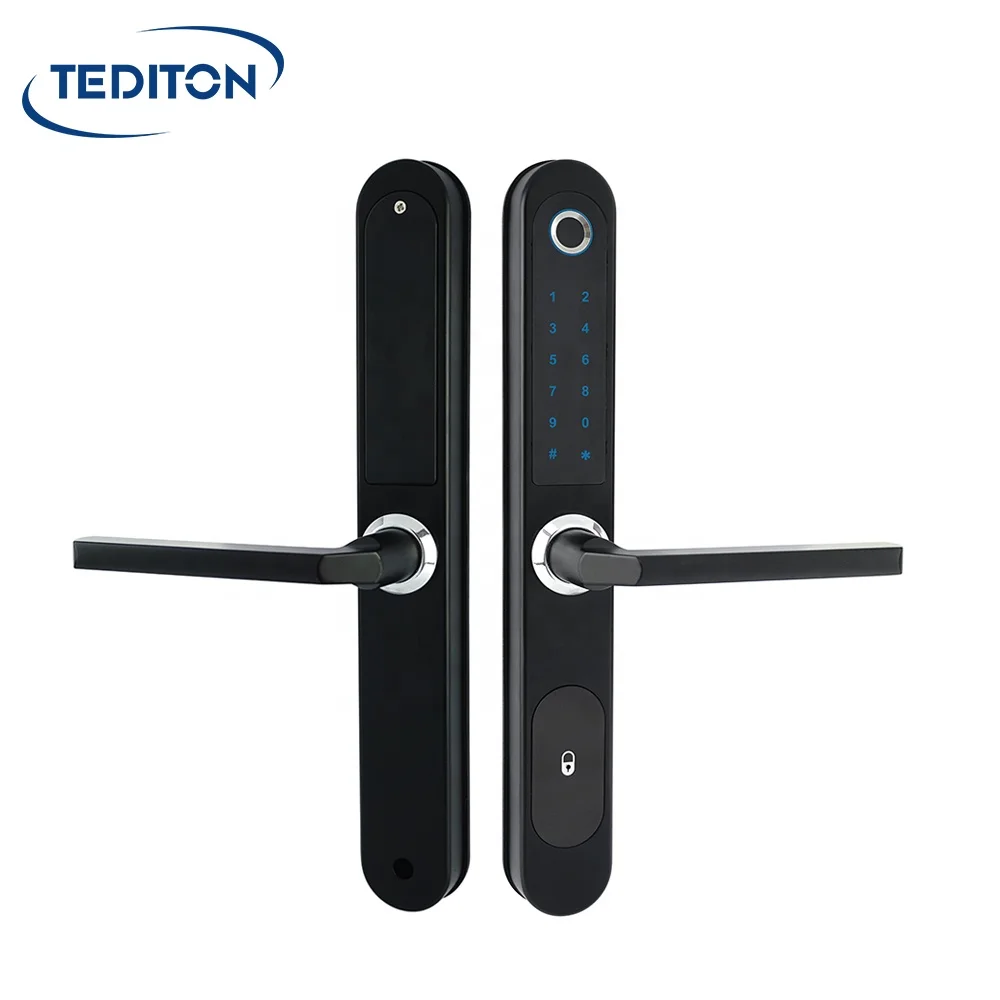 Aluminum Electric Fingerprint Biometric Sliding Wooden Door Lock Slide Door Handle Hook Smart Door Lock
