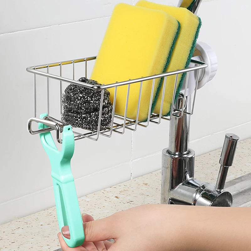 201 stainless steel kitchen sink faucet hanging storage rack faucet sponge holder dish cloth rack