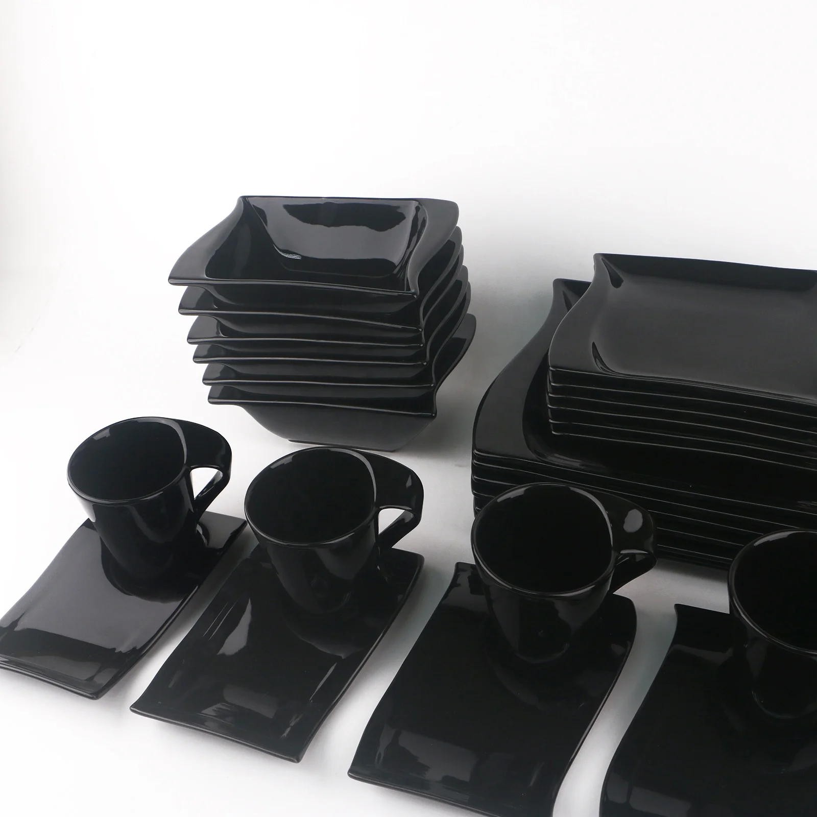 36 шт. черный набор посуды Роскошная фарфоровая Комплектная посуда керамика бесконечные угловой Посуда Столовые