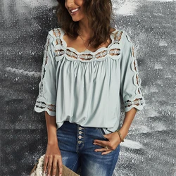 Dear-Lover OEM ODM V Neck Lace Crochet Trim Hollow-Out Short Sleeve Fashionable Tops For Women 2022
