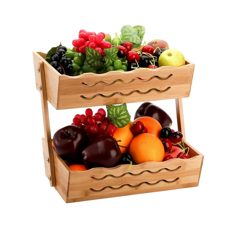 bamboo fruit basket  2 tier bread storage stand fruit vegetable display rack