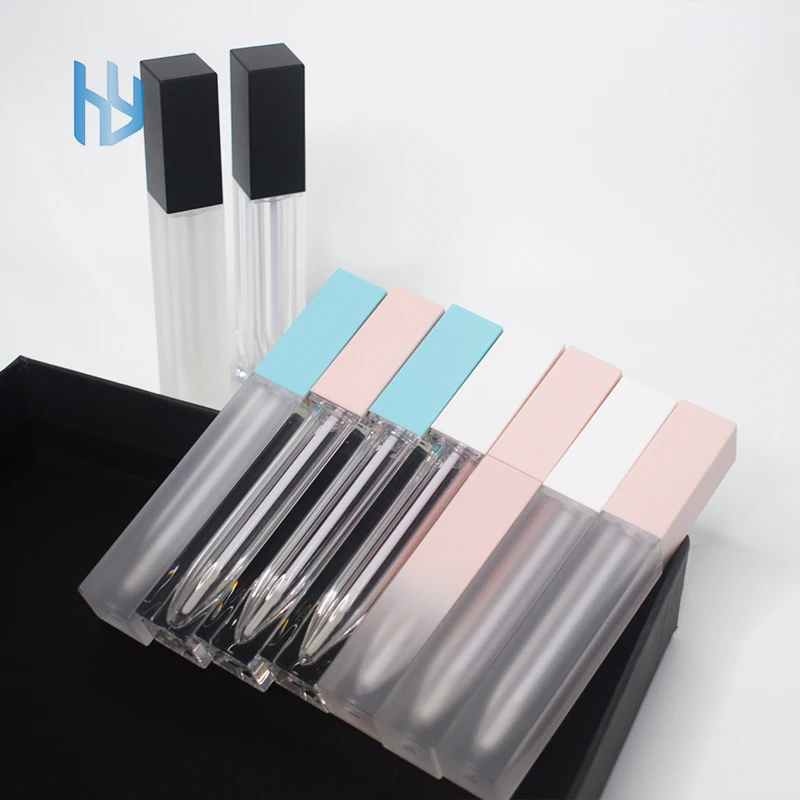High quality thicken 7ml pink white black lip glaze tube custom LOGO matte square empty lip gloss tubes