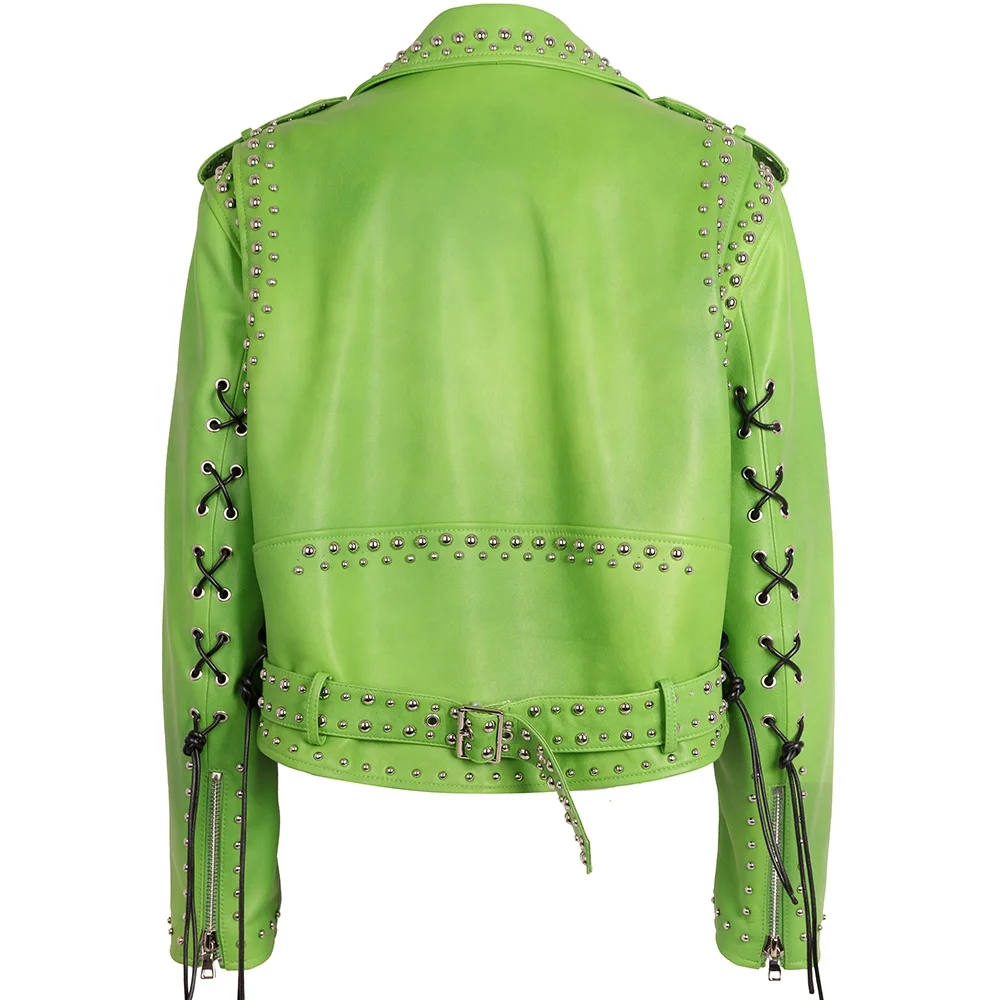 Genuine leather ladies jackets leather jacket biker ladies leather studded jacket
