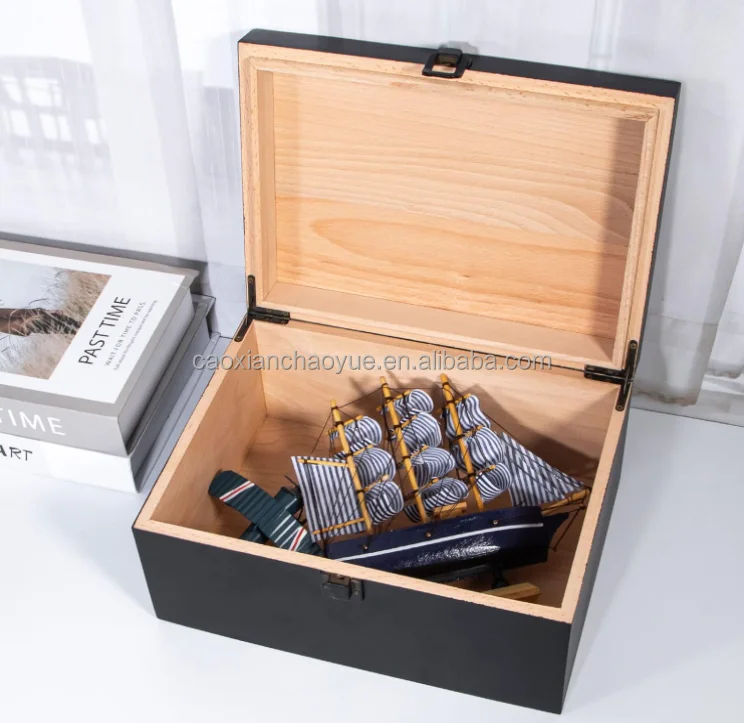 Black decorative wooden box with lock wooden souvenir box for gift storage box and home decoration