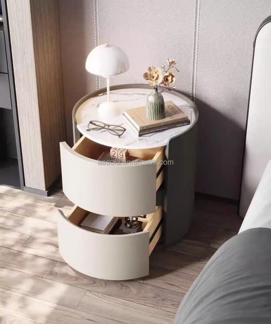 Smart black and beige bedside table nightstand luxury hotel bedroom oak bedside lighting table marble stone top with lock