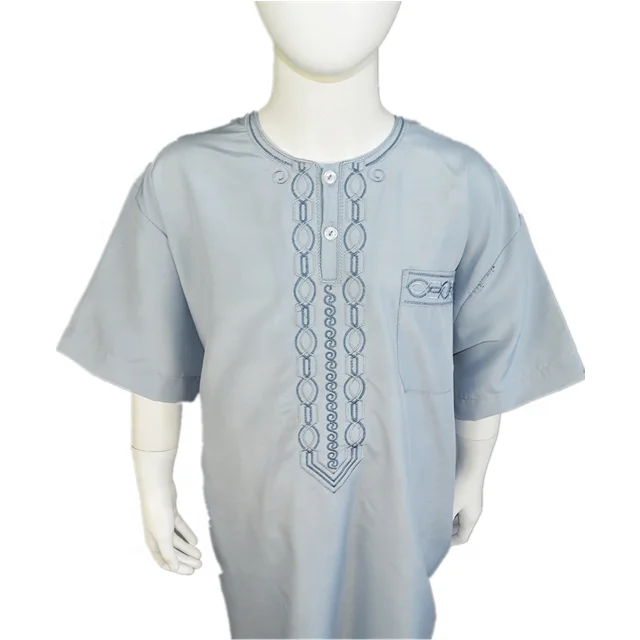 Boy Saudi Cotton Thobe Robe Islamic Muslim Jubba Arabic Kaftan Abaya Dress For Kids