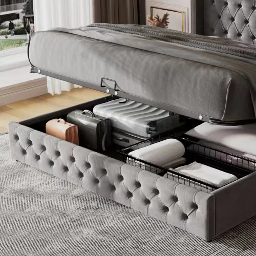 Bed single full bedroom furniture doll stych bed with drawer wooden modern single elegant luxury pretty containable encaissable