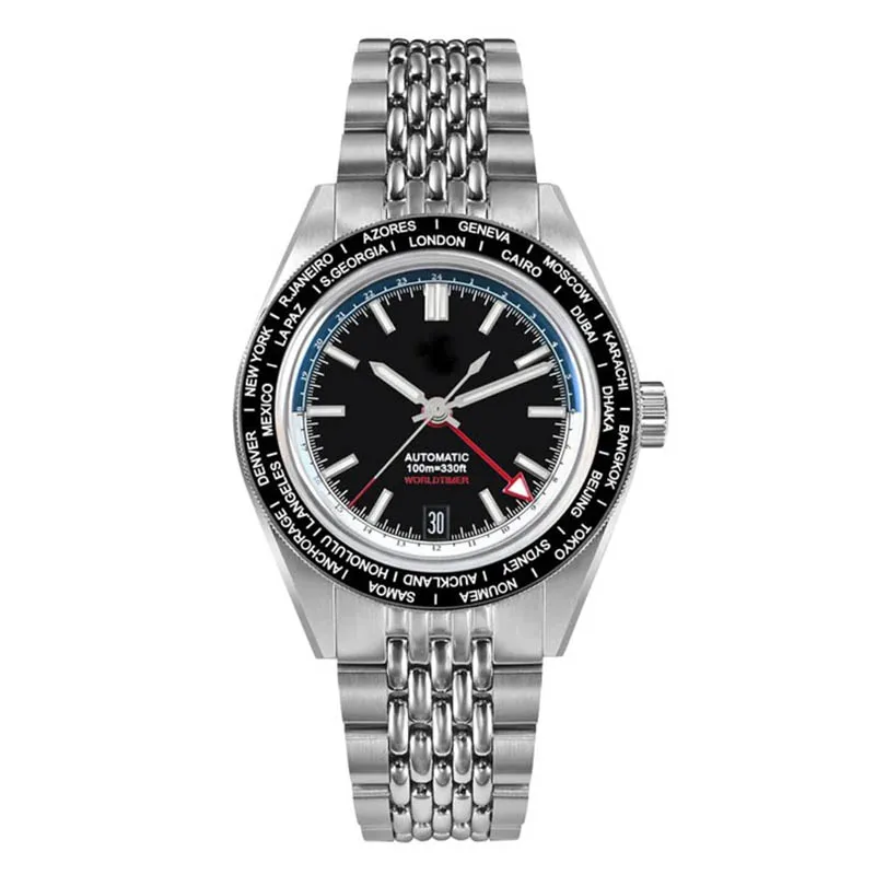 World Timer GMT Automatic Watch Sapphire Luminous Ceramic Bidirectional Bezel Waterproof Men Wristwatch
