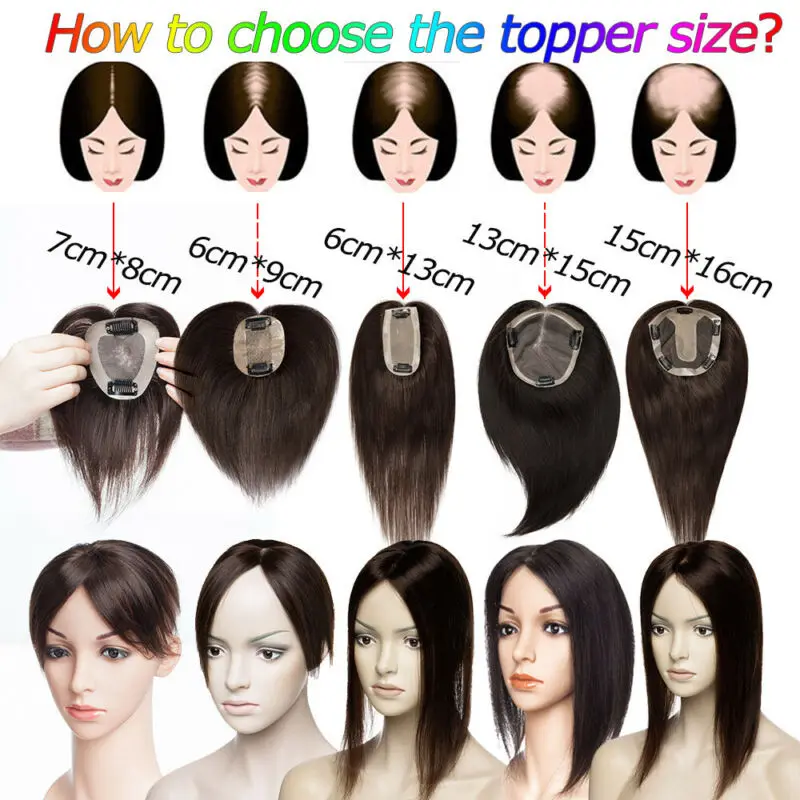 
6*9cm Silk Base Clip on Natural Human Hair Closure Womens Topper, Toupee Hair Piece for women, Thinning hair loss treatment 