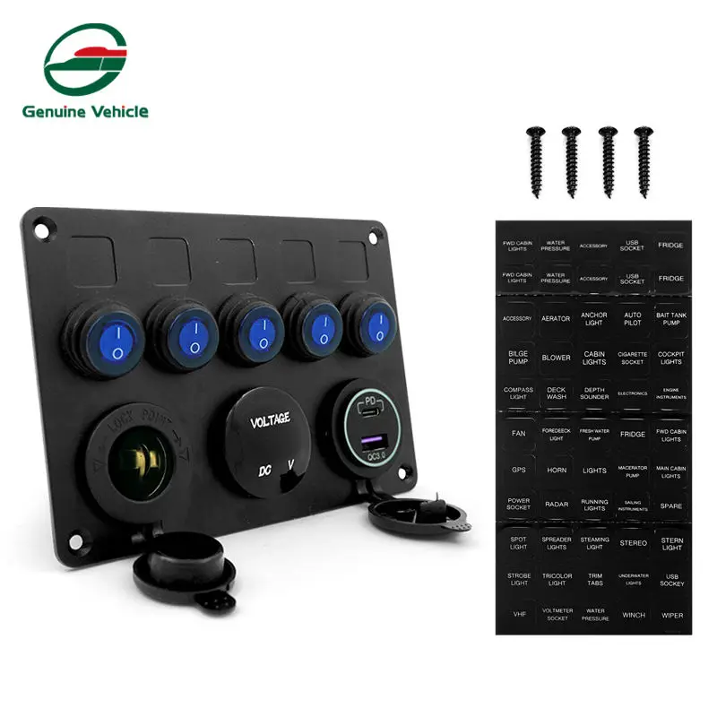 Genuine Vehicle boat marine rocker multifunctional switch panel with USB Socket for rv caravan