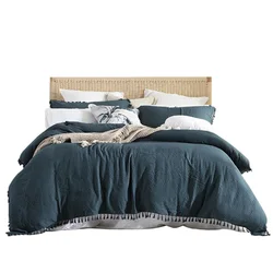 2022 best quality of home duvet cover sets 3pcs 120gsm seersucker with hand made trim