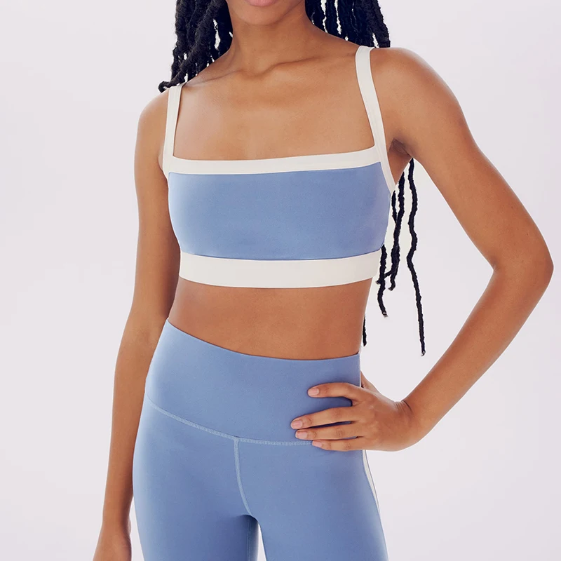 Active Women Gym Workout Sports Bra 2 Tone Fitness High Impact Blue Running Yoga Top