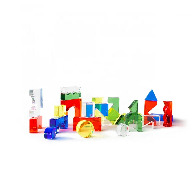 Acrylic Perception Blocks Set Assorted Colors Translucent Manipulatives for Visual Sensory Unit Block Lucite