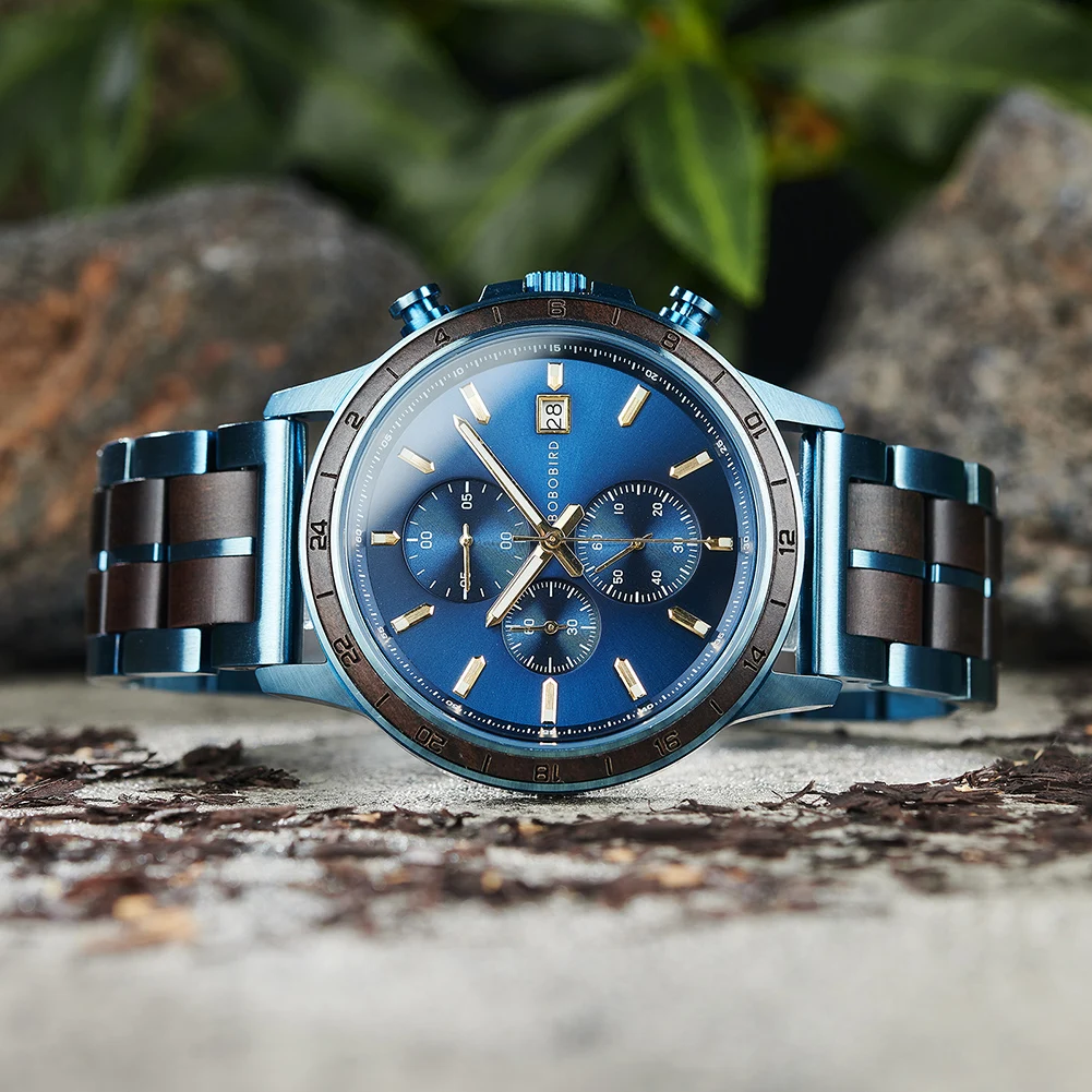 Hot Sales Japan Movement Water resistant Metal and wood strap Sun pattern craftsmanship luminous nail Wholesale gift wood watch