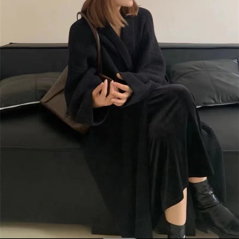 OEM/ODM Custom Ladies Long Coat Design Autumn French Style High-class Loose Knitted Cardigan Thickened Long Cardigan Sweater