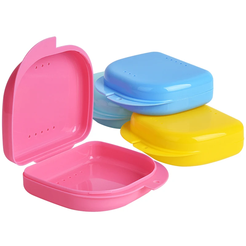 Retainer Case With Vent Holes and Hinged Lid Snaps Mouth Guard Case Orthodontic Dental Retainer Box Denture Storage Container